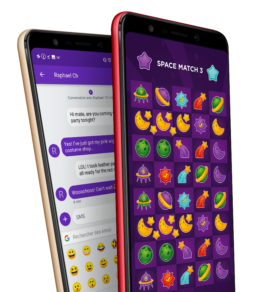 VIEW Go with sms app dispalyed on the screen - text + smileys